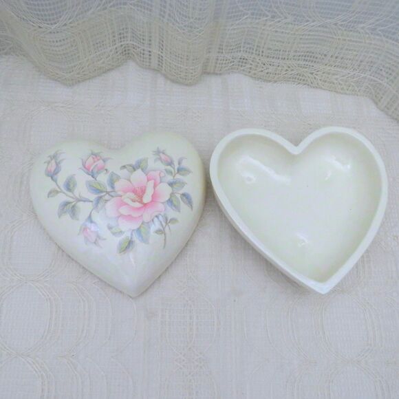 Handmade Lidded Ceramic Heart Trinket Dish, Rose Decor Treasure Box For Jewelry - Picture 7 of 7